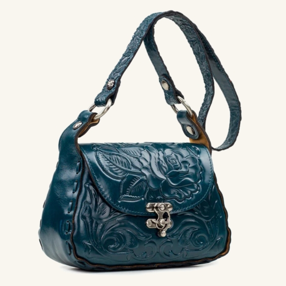 Patricia Nash Micaela Baguette Rose Tooled Blue Coral - Picture 6 of 9